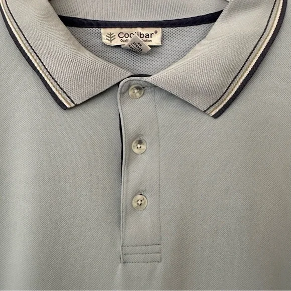 Coolibar Men XL Long Sleeve Vented Back Polo Shirt UPF 50 Sun Protection Blue - Picture 2 of 12